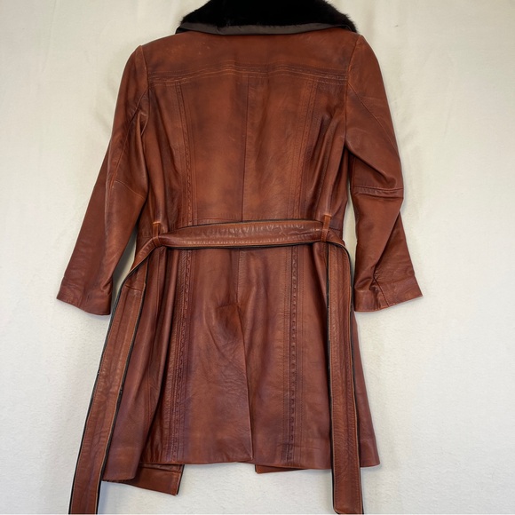 Real leather brown vintage jacket with detachable fur collar xxs - Picture 10 of 12